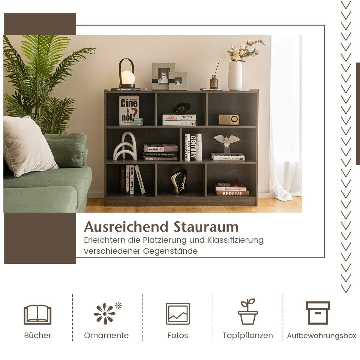 B2X Mobile multiuso con libreria aperta indipendente a 3 livelli e 8 cubi con base antiscivolo grigia  