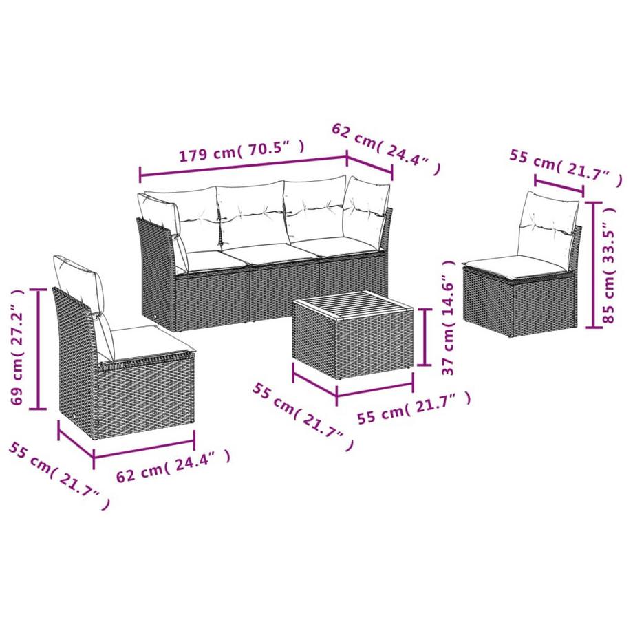VidaXL set divano da giardino Polirattan  