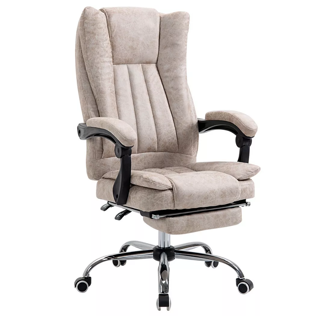 Northio – Bürostuhl Drehstuhl Schreibtischstuhl Mit Liegefunktion Fußstütze Höhenverstellbar Mikrofaser Beige+Schwarz+Silber 63 X 71 110-118 Cm, 60X72CM