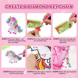 Activity-board  Porte-clés de peinture de diamants, 5D Diamond Painting Keychain Kits Kids DIY Unicorn Diamond Pendant Ornaments (ornements de pendentifs de licornes) 