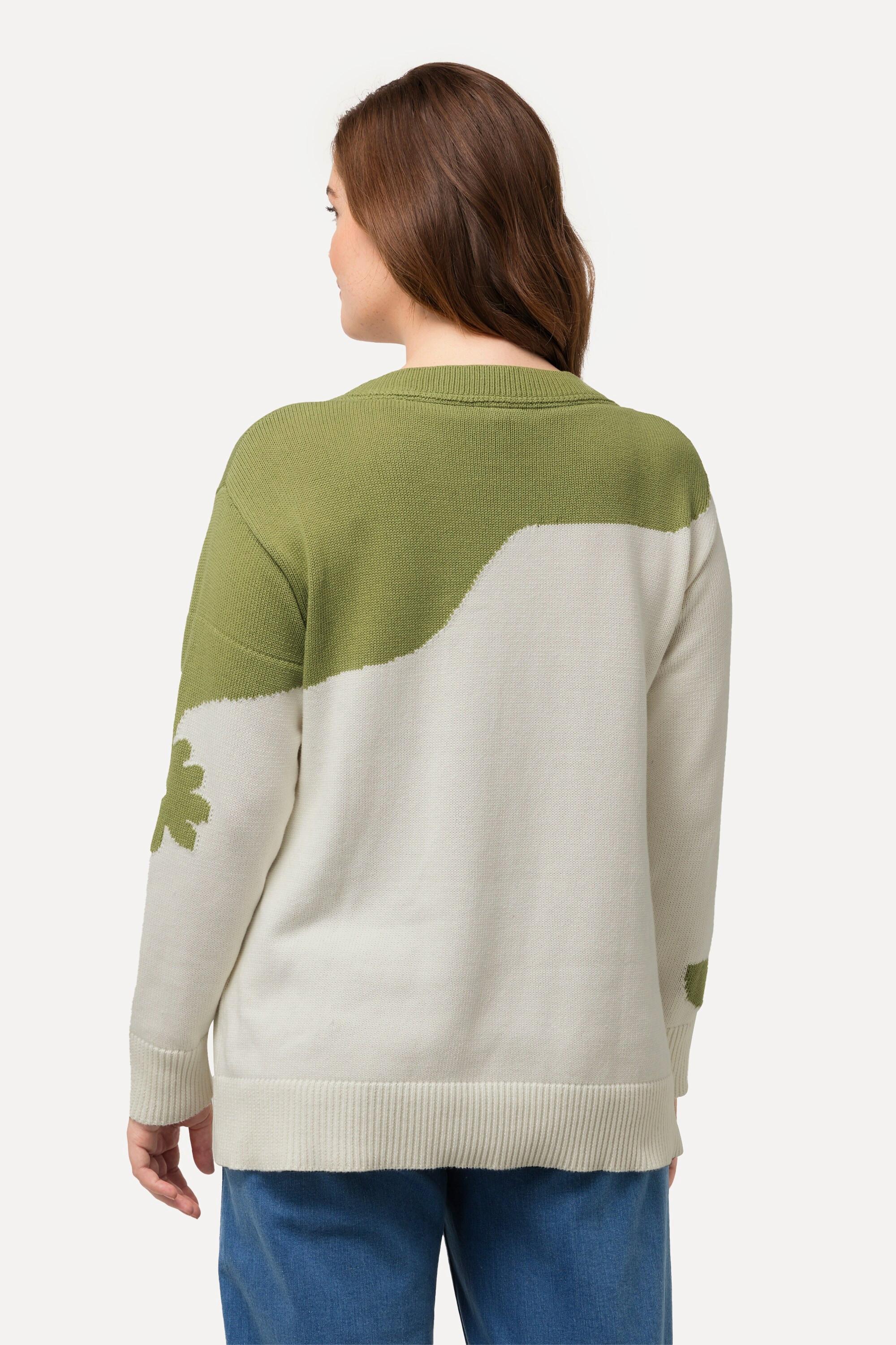 Ulla Popken  Jacquard-Pullover, Rundhals, Langarm, Biobaumwolle 