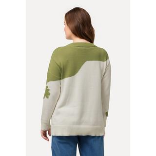 Ulla Popken  Pull jacquard, col rond, manches longues, coton bio 