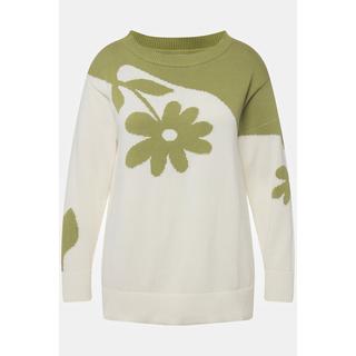 Ulla Popken  Pull jacquard, col rond, manches longues, coton bio 