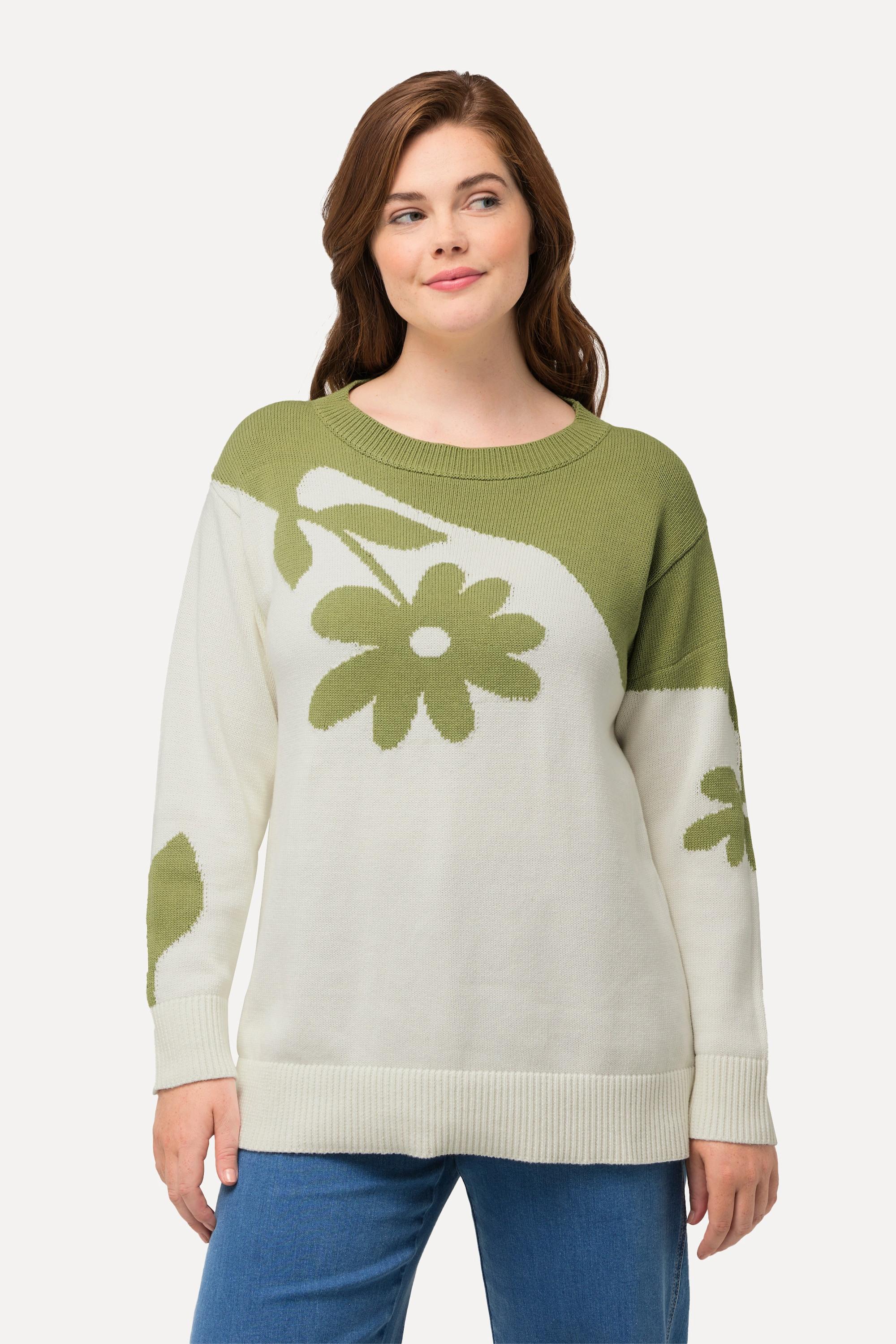 Ulla Popken  Jacquard-Pullover, Rundhals, Langarm, Biobaumwolle 