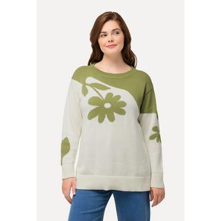 Ulla Popken  Pull jacquard, col rond, manches longues, coton bio 