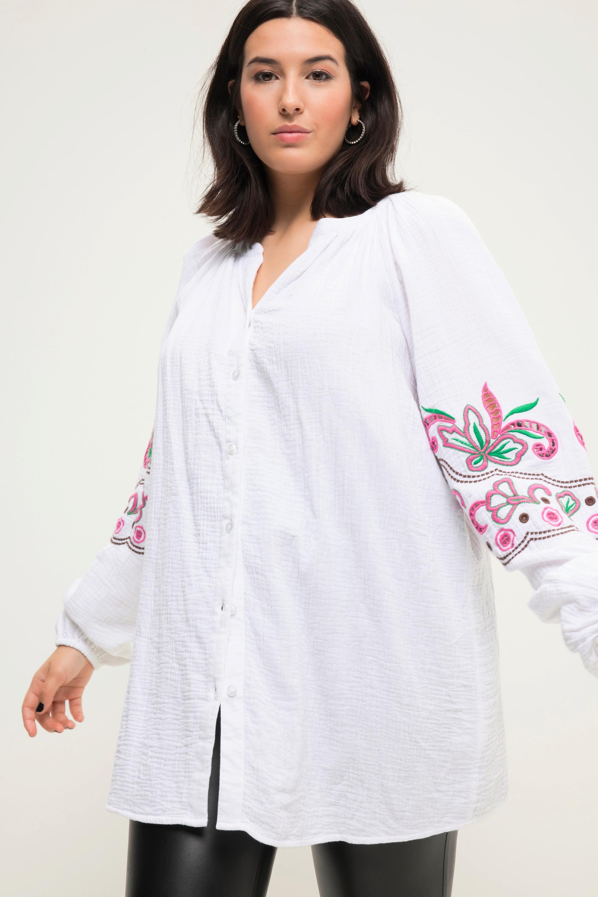 Studio Untold  Blouse oversized en mousseline, col tunisien et broderies 