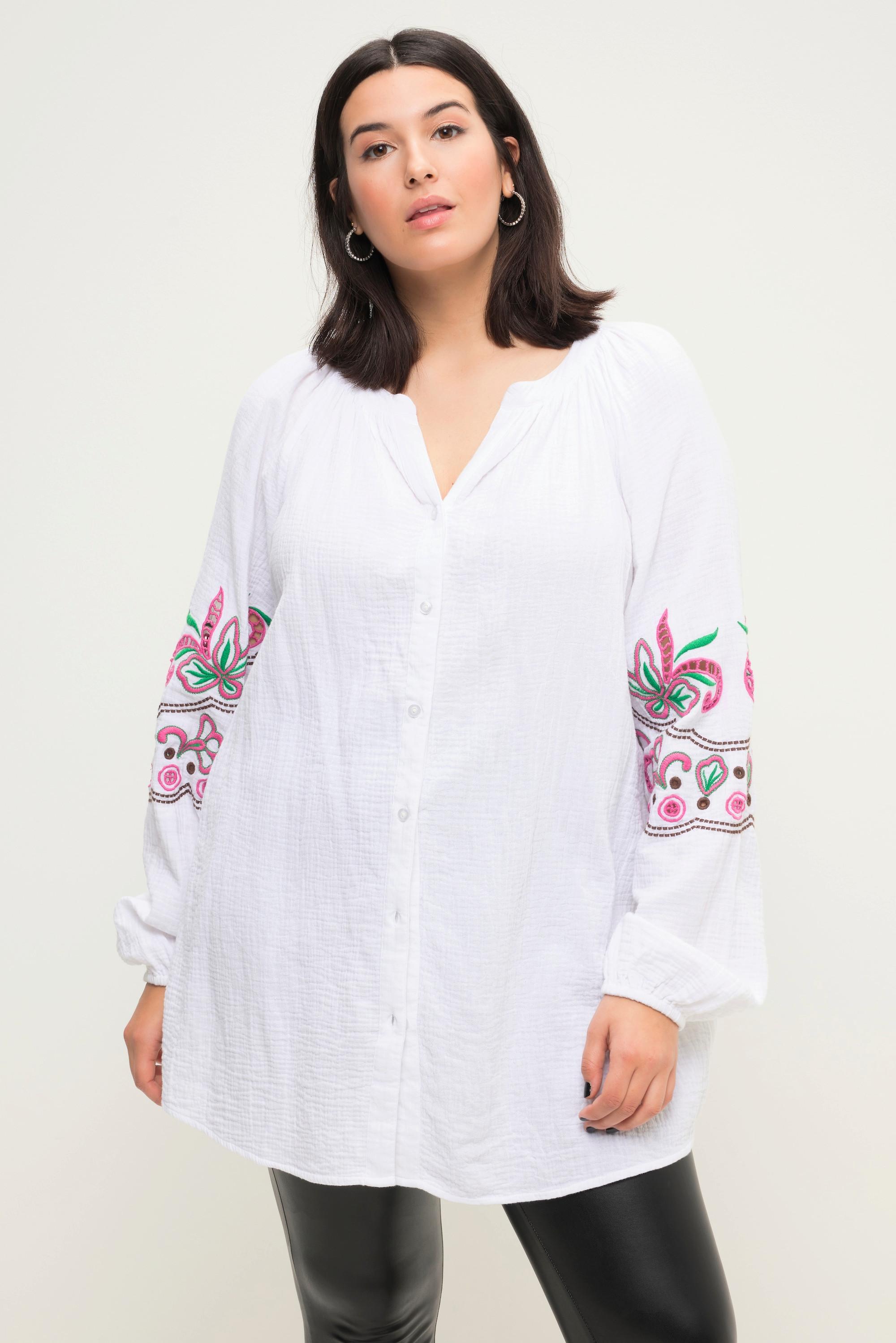 Studio Untold  Blouse oversized en mousseline, col tunisien et broderies 