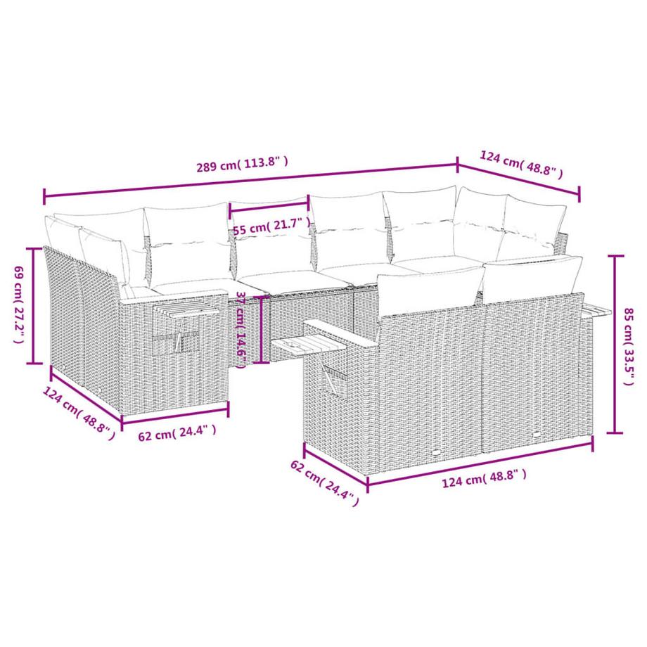 VidaXL set divano da giardino Polirattan  