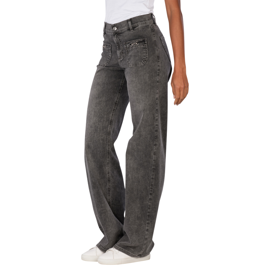 ANGELS Liz Wide Leg Smart Buckle Sporty Denim Jeans  