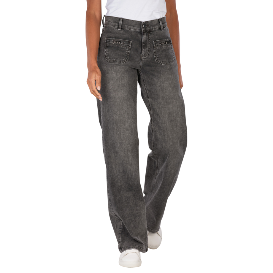 Liz Jeans Wide Leg Smart Buckle Sporty Denim