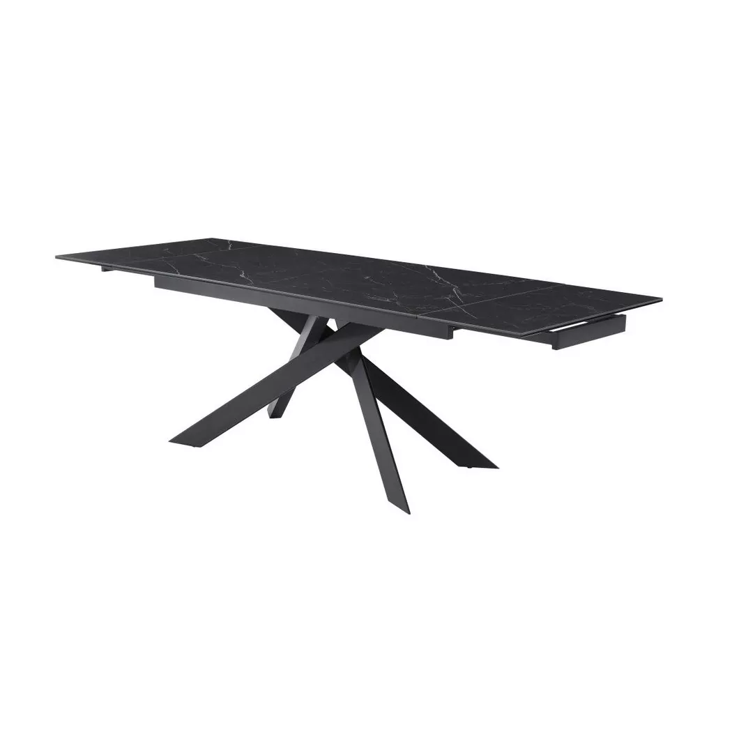 Vente-unique 6 - 10 Seater Extendable Dining Table In Ceramic, Tempered Glass and in Black