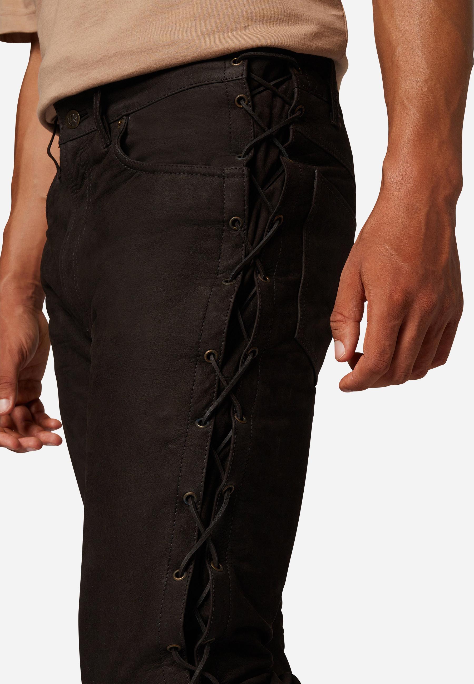 RICANO  Lederhose S/L RT-101, Lederjeans mit Schnürungen - 5-Pocket Optik aus Wildleder 