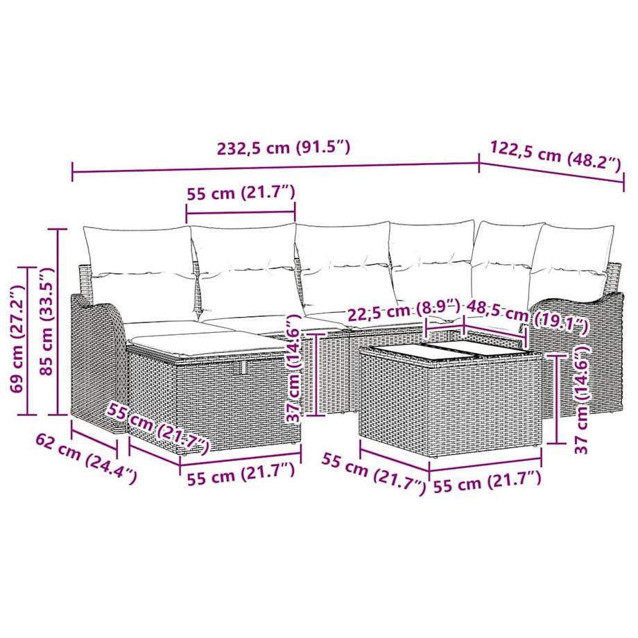 VidaXL Mobilier de jardin poly rattan  