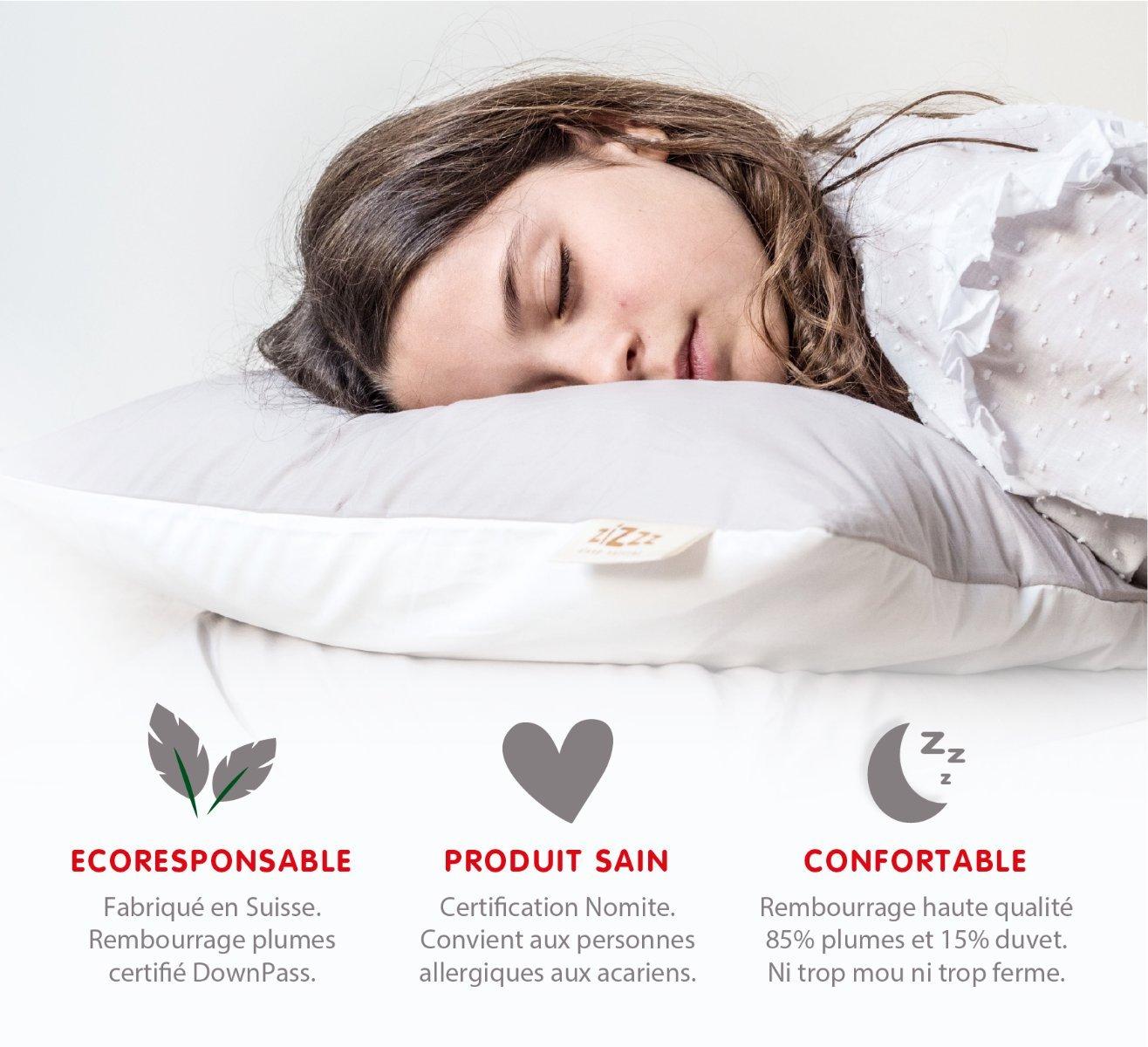 Zizzz Oreiller Premium Duvet d'Oie Bio Nomite Downpass  