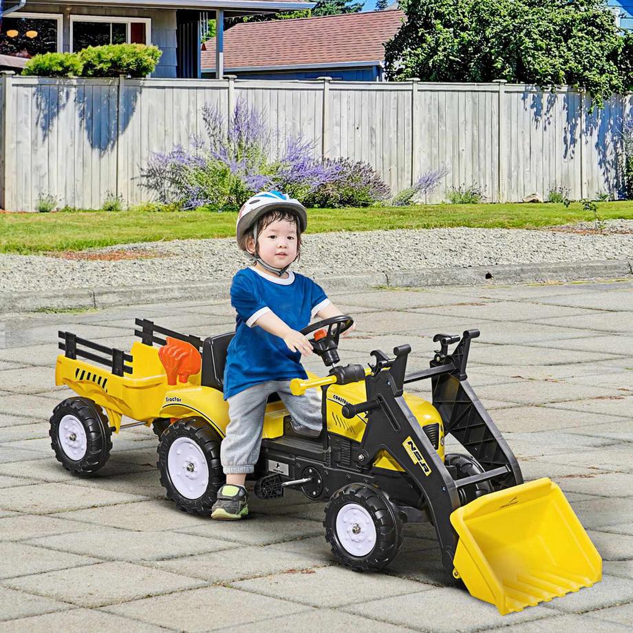 Northio  Trettraktor Mit Anhänger, Tretfahrzeug Mit Schaufel, Kinderfahrzeug Traktor Für Ab 3 Jahren Kinder, Gelb 