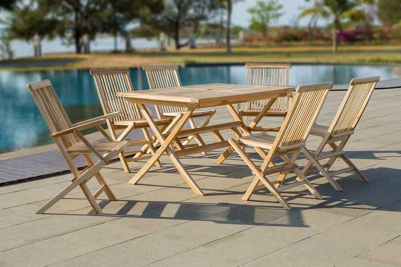 mutoni Salon de jardin teck 135x85 naturel (7 pièces)  