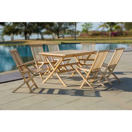 mutoni Salon de jardin teck 135x85 naturel (7 pièces)  