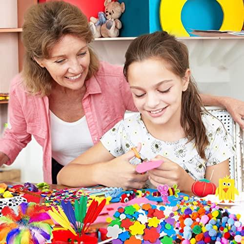 Activity-board  Kit de bricolage pour enfants 1600+Pcs art et bricolage pour enfants, fournitures de bricolage kit de bricolage scrapbooking pompons pailletés, plumes, boutons, paillettes, cure-pipes, perles 