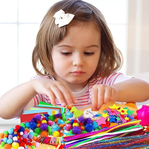 Activity-board  Kit de bricolage pour enfants 1600+Pcs art et bricolage pour enfants, fournitures de bricolage kit de bricolage scrapbooking pompons pailletés, plumes, boutons, paillettes, cure-pipes, perles 