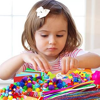 Activity-board  Kit de bricolage pour enfants 1600+Pcs art et bricolage pour enfants, fournitures de bricolage kit de bricolage scrapbooking pompons pailletés, plumes, boutons, paillettes, cure-pipes, perles 