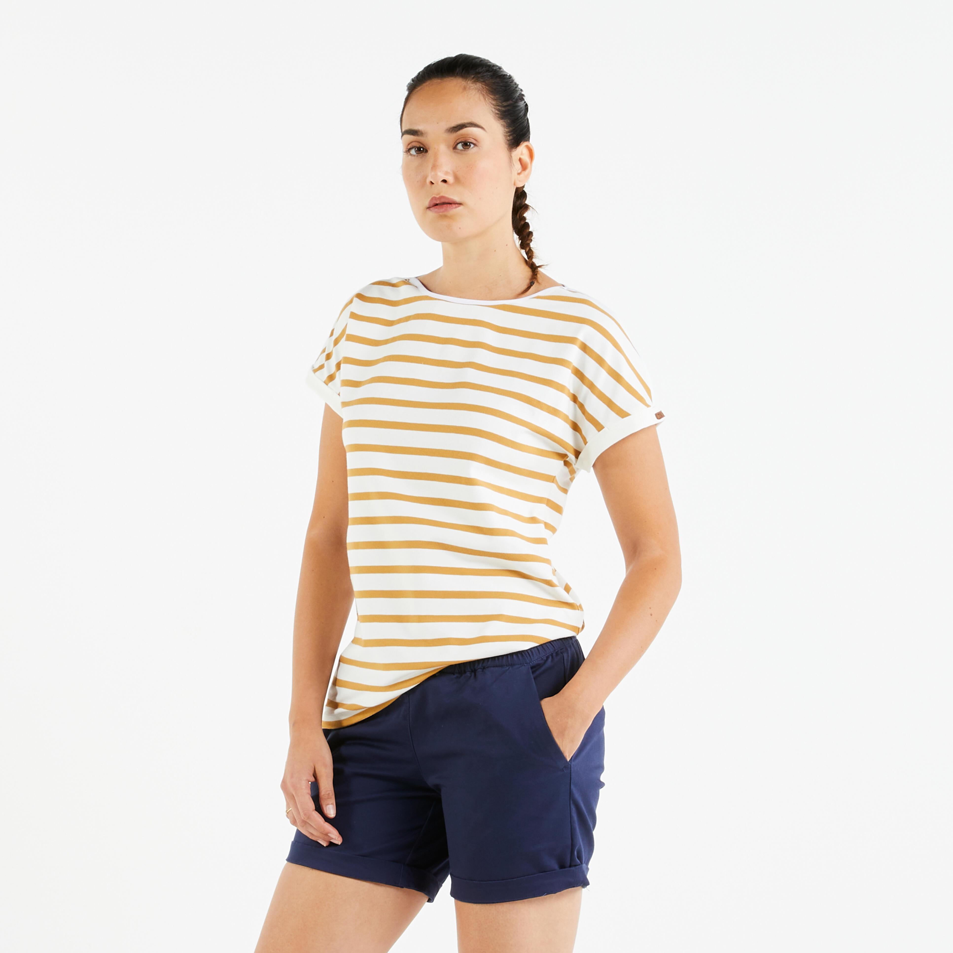 Kurzarmshirt - Sailing 100 Damen Gelb Bunt XS