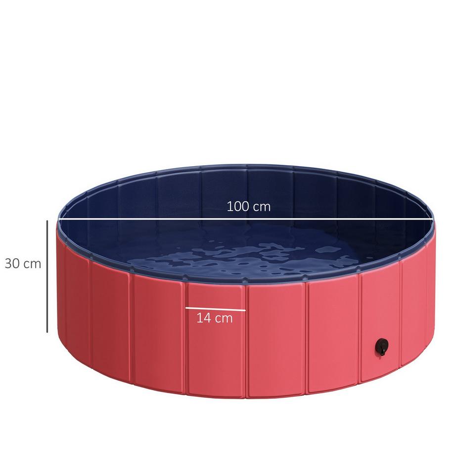 Northio  Dog Pool Pataugeoire Pour Chiens, Piscine En Pvc + Bois, Rouge, Ø100Xh30 Cm, Rafraîchissement D'Été 