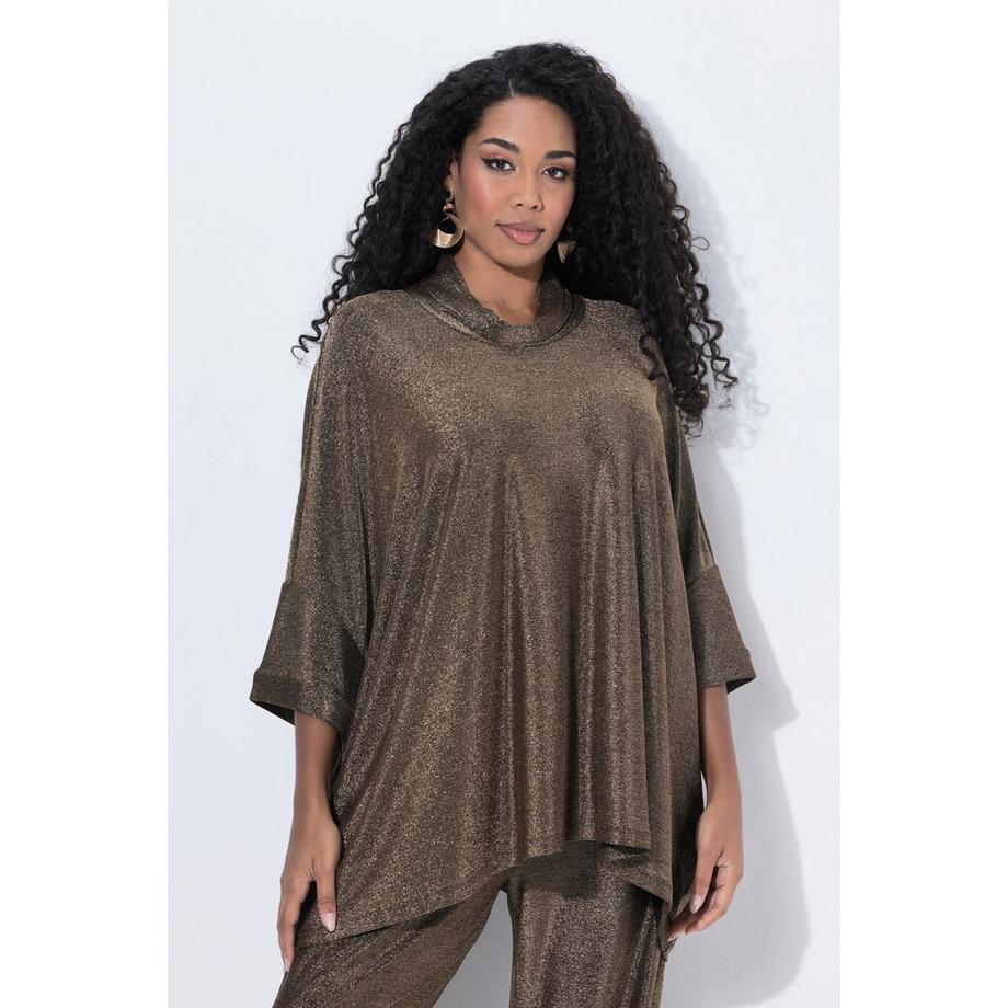 Ulla Popken Glitzer Oversized Rollkragen Halbarm Shirt  