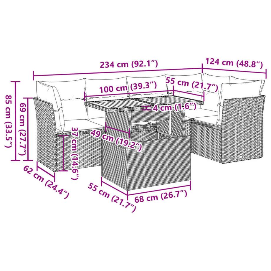 VidaXL set di divani da giardino Polirattan  
