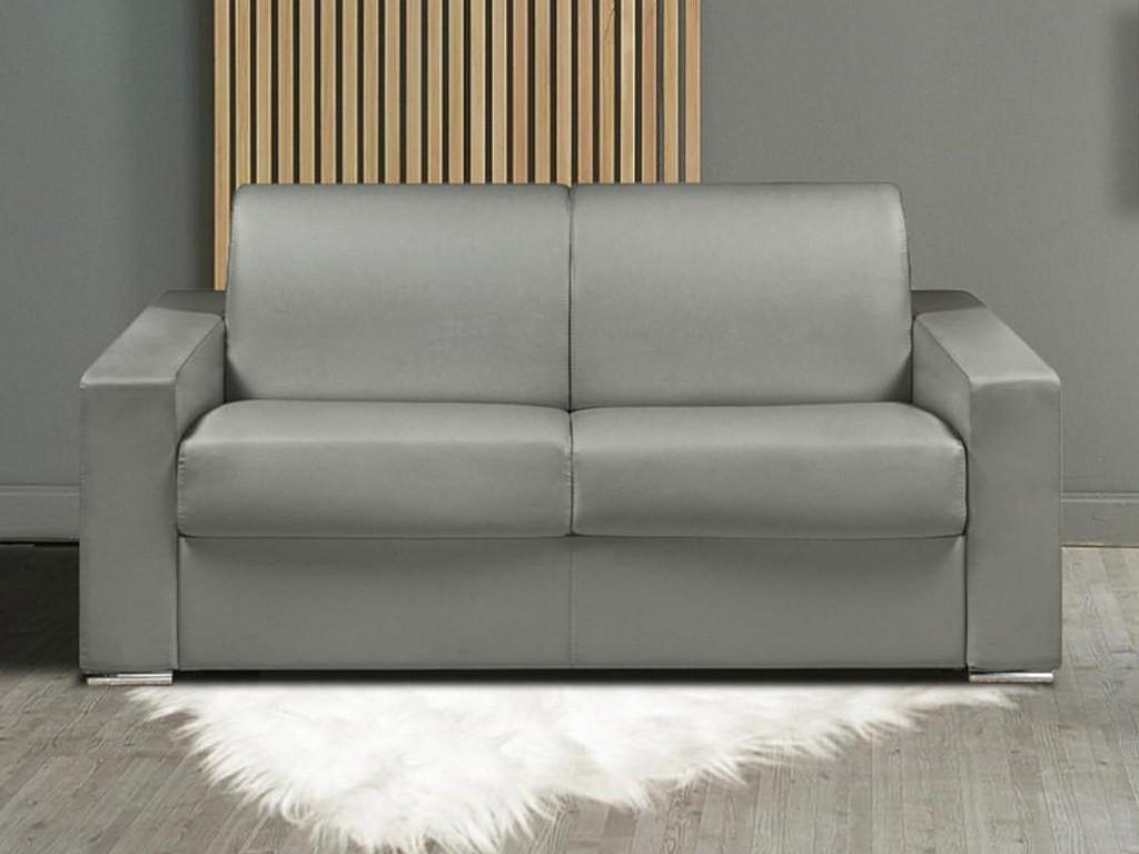 LINEA SOFA Canapé 2 places convertible express en simili gris - Couchage lattes larges 120 cm - Matelas 16 cm avec mousse à mémoire de forme CALITO  