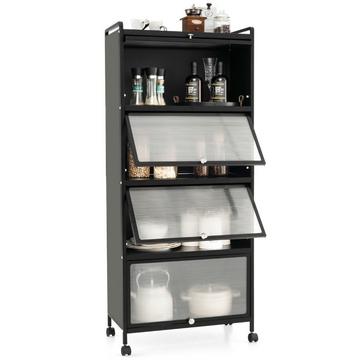 Scaffale da cucina con ruote Supporto mobile per microonde con ante incernierate per PC 60 x 32 x 154 cm Nero