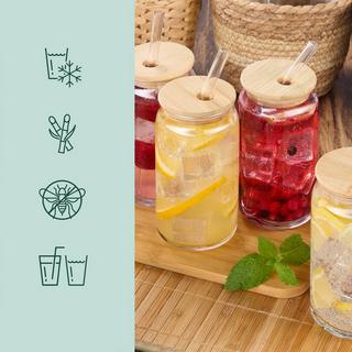 B2X Verre à boire avec couvercle en bambou, lot de 4  