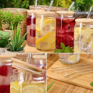 B2X Verre à boire avec couvercle en bambou, lot de 4  