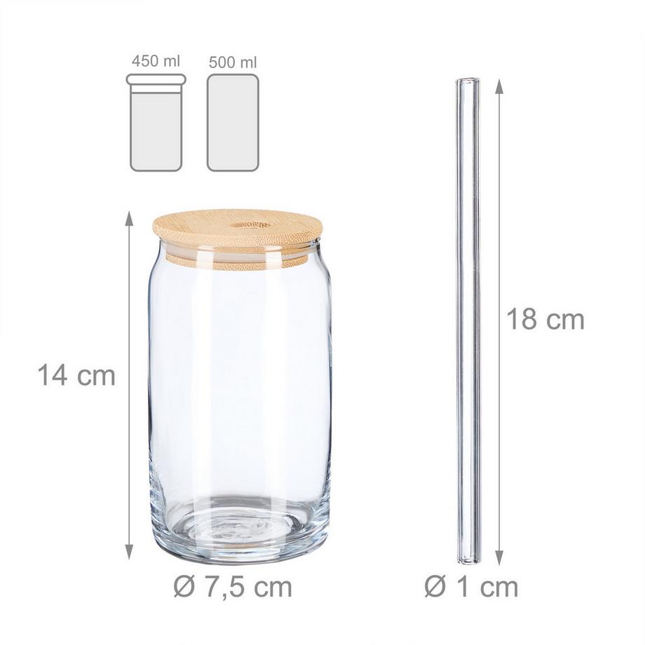B2X Trinkglas mit Bambusdeckel, 4er-Pack  