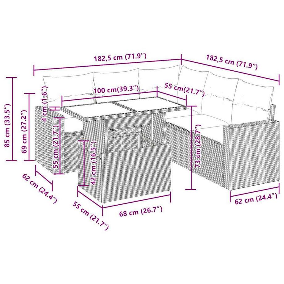VidaXL Ensemble de canapés de jardin rotin synthétique  