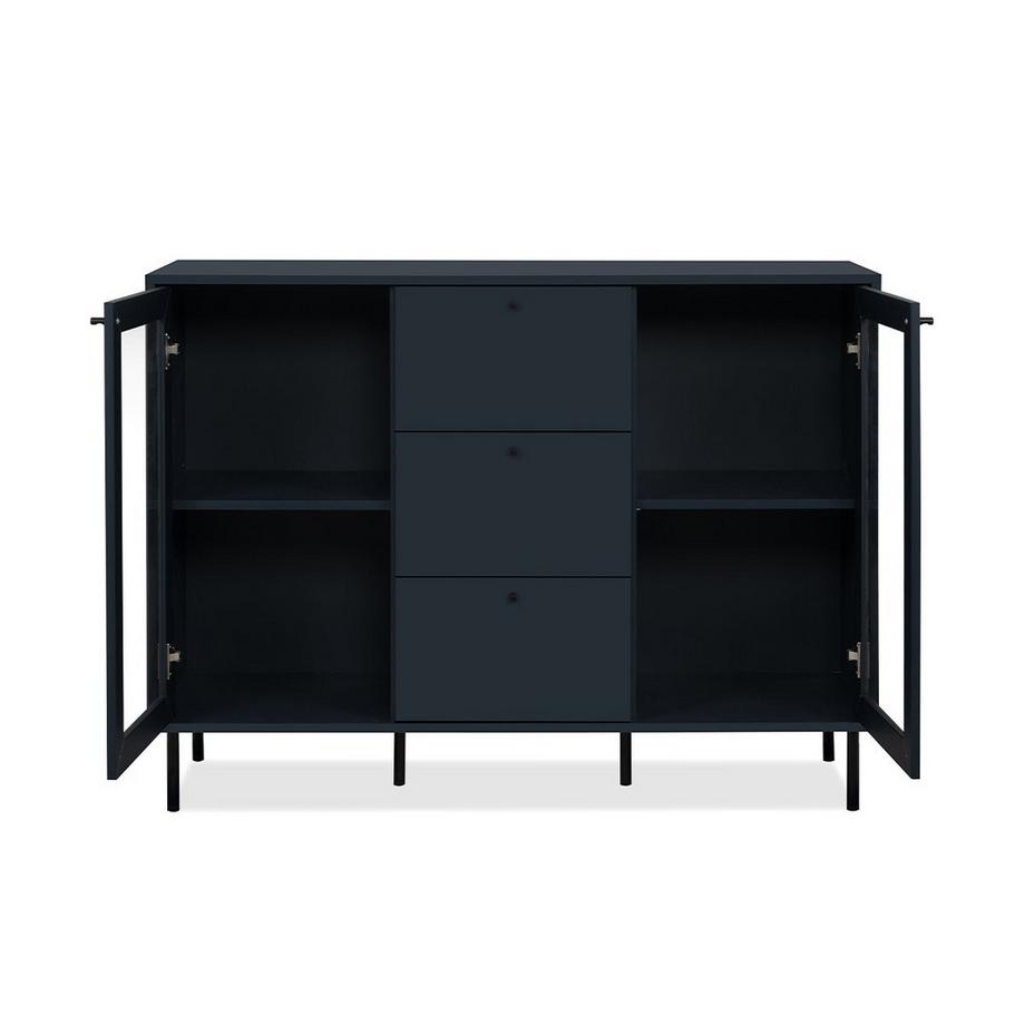 Calicosy Buffet 3 Schubladen 2 Glastüren Marineblau L120 cm - BOGOTA  