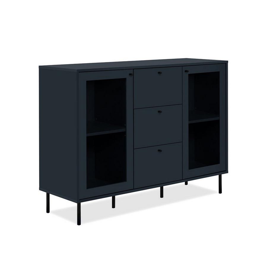 Calicosy Buffet 3 Schubladen 2 Glastüren Marineblau L120 cm - BOGOTA  