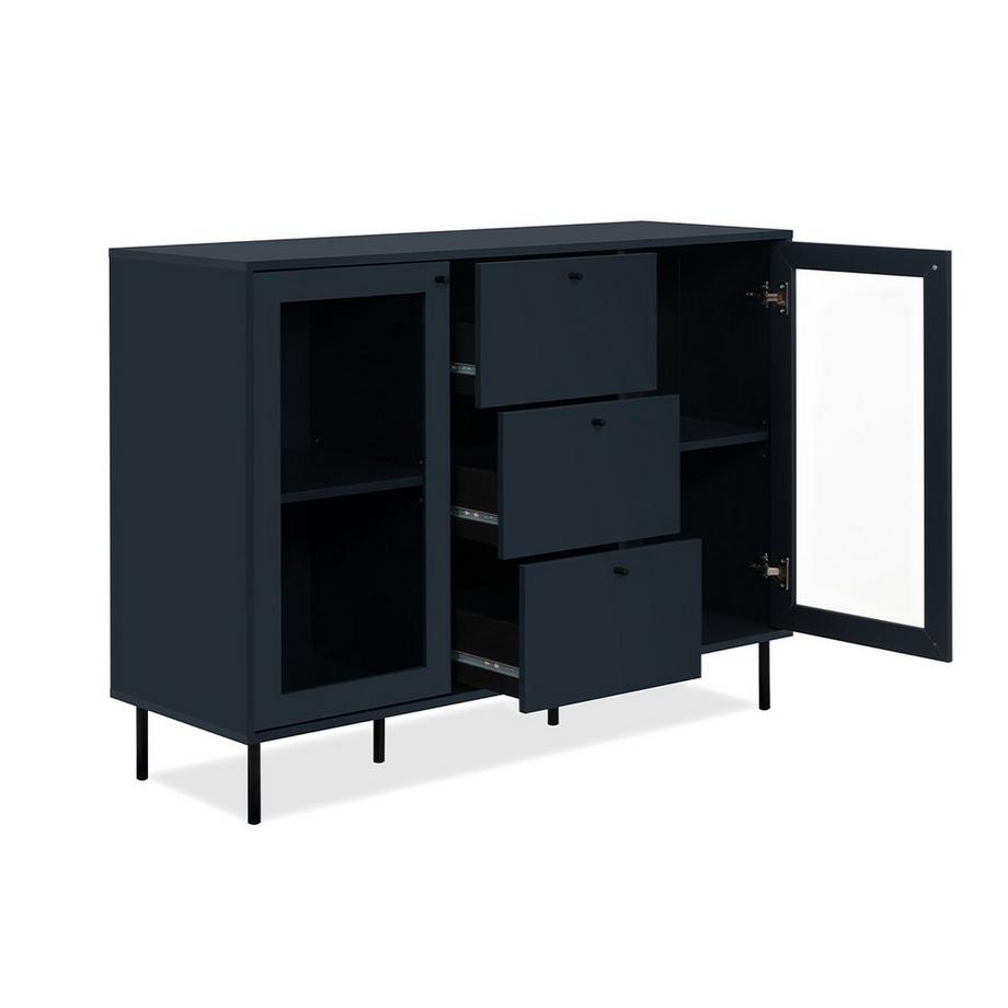 Calicosy Buffet 3 Schubladen 2 Glastüren Marineblau L120 cm - BOGOTA  