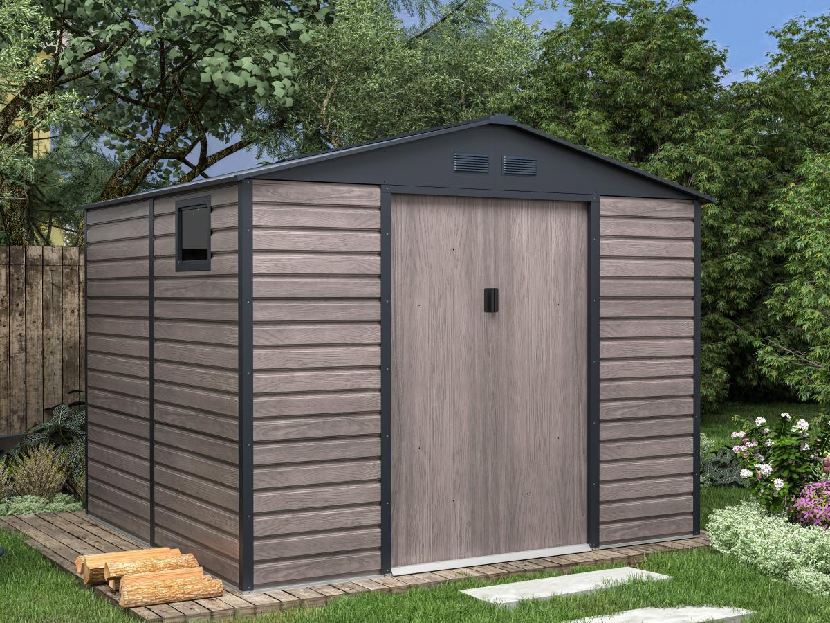 Vente-unique Gartenhaus Gerätehaus - 7,17 m² - Stahl - Holz-Optik - Grau - ADELMO  