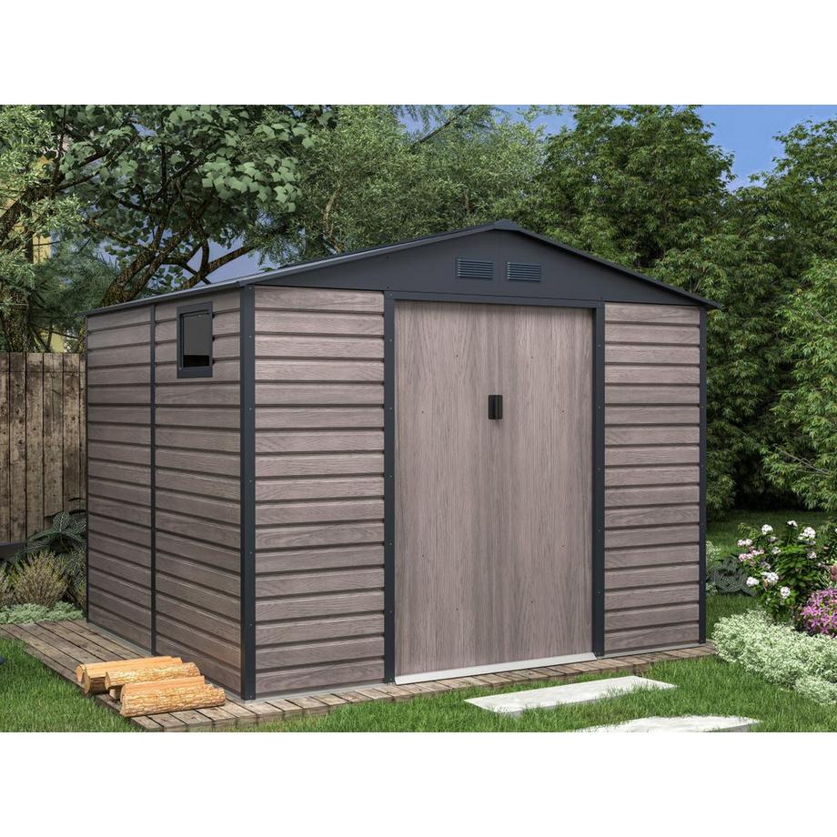 Vente-unique Abri de jardin métal en acier galvanisé effet bois gris 7,17 m² - ADELMO  