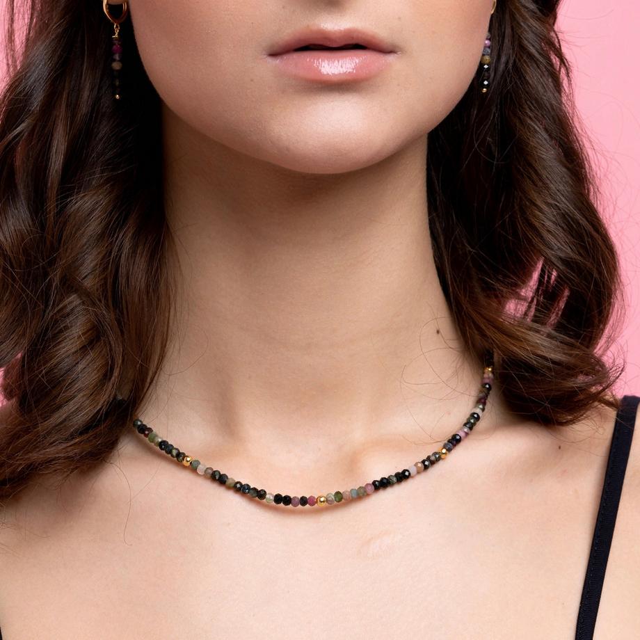 Balibay  Collier Lenya avec tourmaline et argent plaqué or 