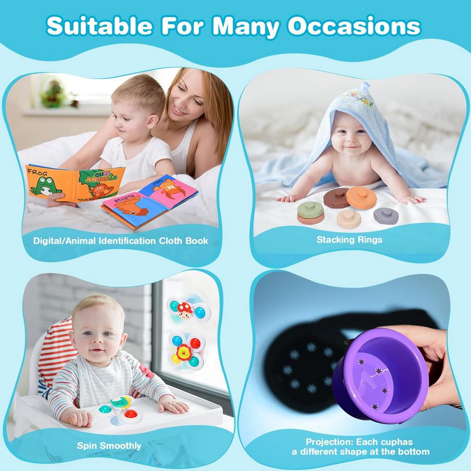 Activity-board  Babyspielzeug Sinnesbox/Dreher/Stapelring/Stoffbuch/Stapelbecher 