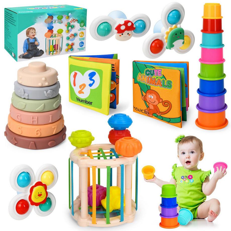 Babyspielzeug Sinnesbox/Dreher/Stapelring/Stoffbuch/Stapelbecher