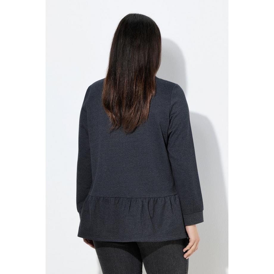 Ulla Popken Sweat-shirt Ourlet Volant A-ligne Col Rond Manches Longues  