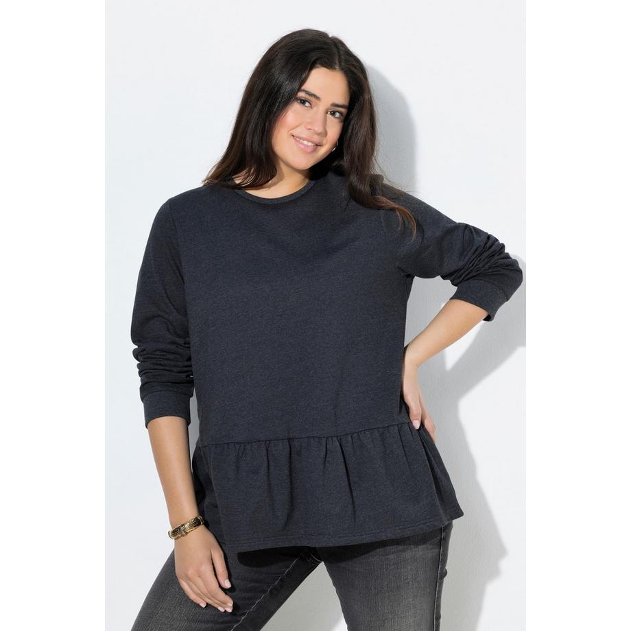Ulla Popken Sweat-shirt Ourlet Volant A-ligne Col Rond Manches Longues  