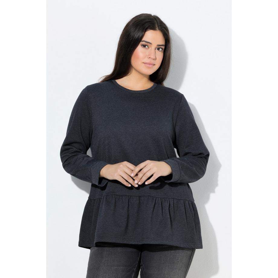Ulla Popken Sweat-shirt Ourlet Volant A-ligne Col Rond Manches Longues  