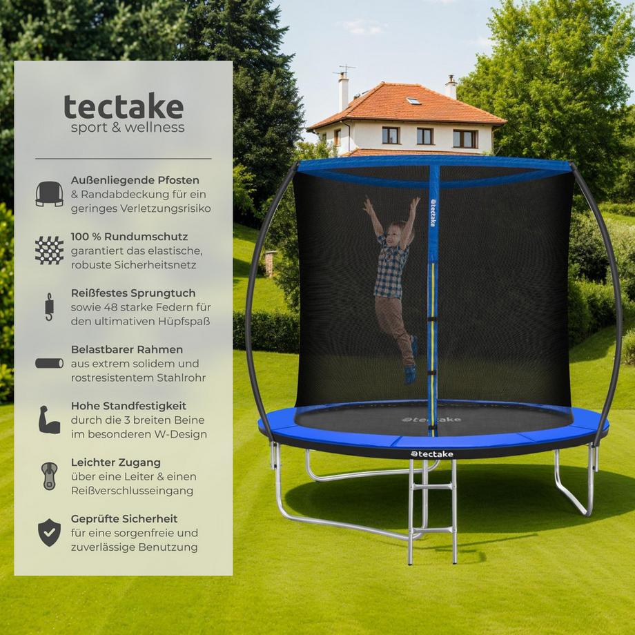 Tectake  Trampolin Jumpy Ø 244 cm, GS-zertifiziert mit Sicherheitsnetz 