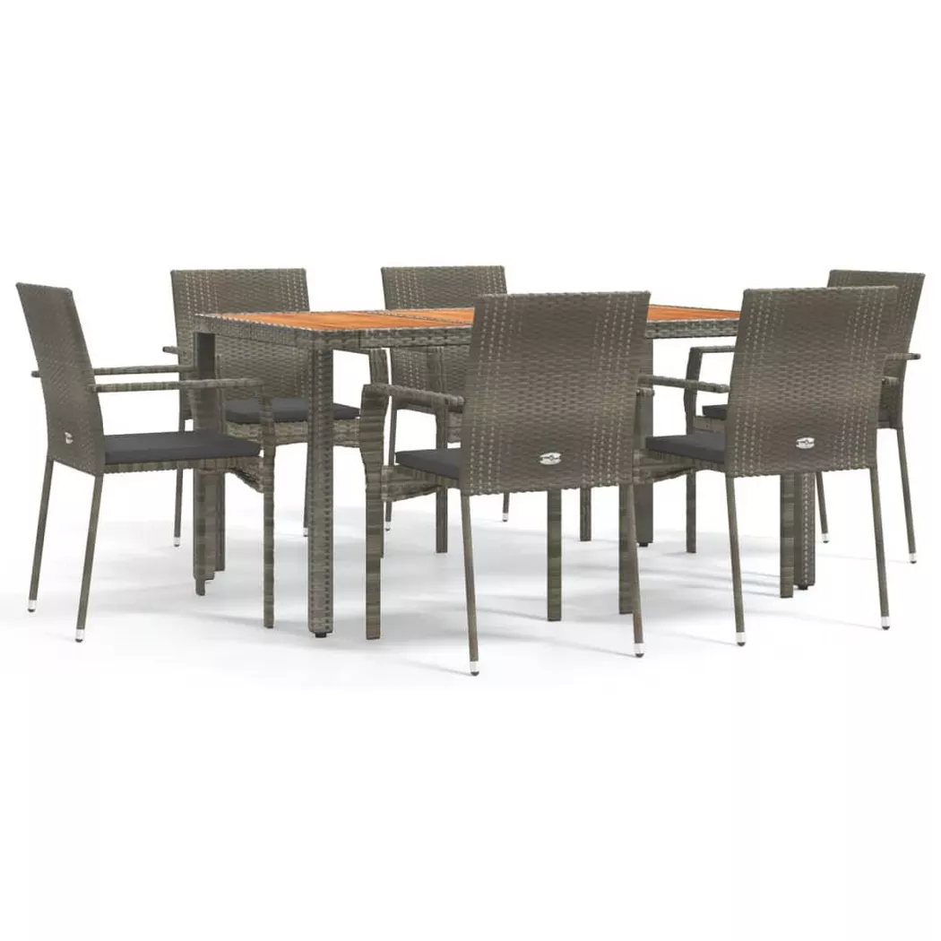vidaXL Ensemble à manger jardin et coussins 7 pcs gris rotin