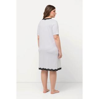 Ulla Popken  Camicia da notte con puntini, scollo a V, pizzo e mezze maniche 