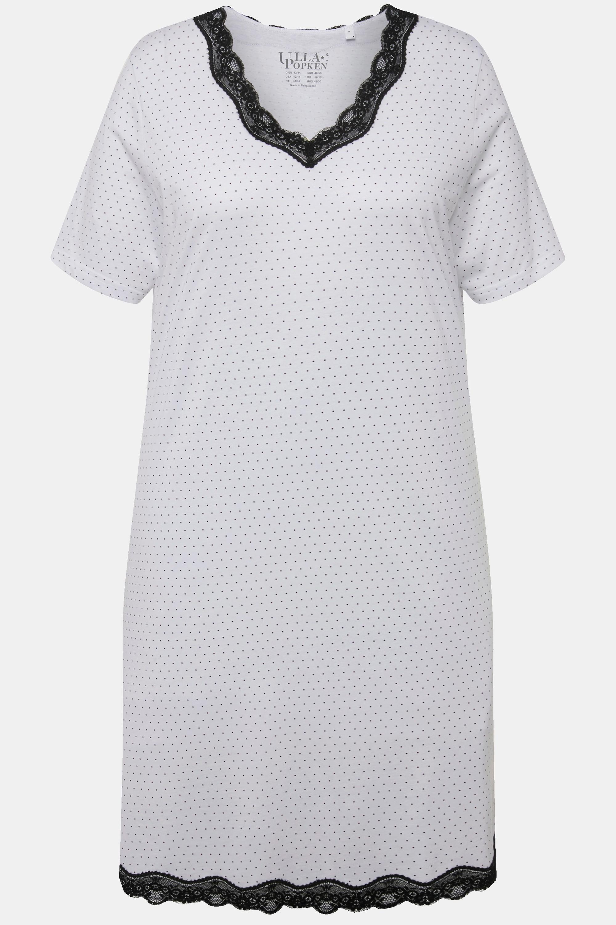 Ulla Popken Camicia da notte a pois Pizzo Scollo a V Mezze Maniche  