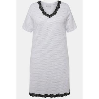Ulla Popken Camicia da notte a pois Pizzo Scollo a V Mezze Maniche  